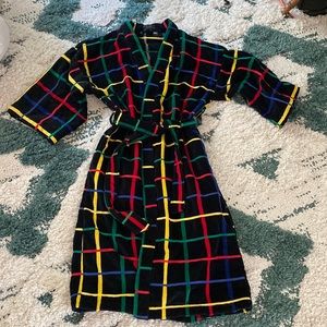 Bonwit Teller For Men Plaid Big Striped Black Robe